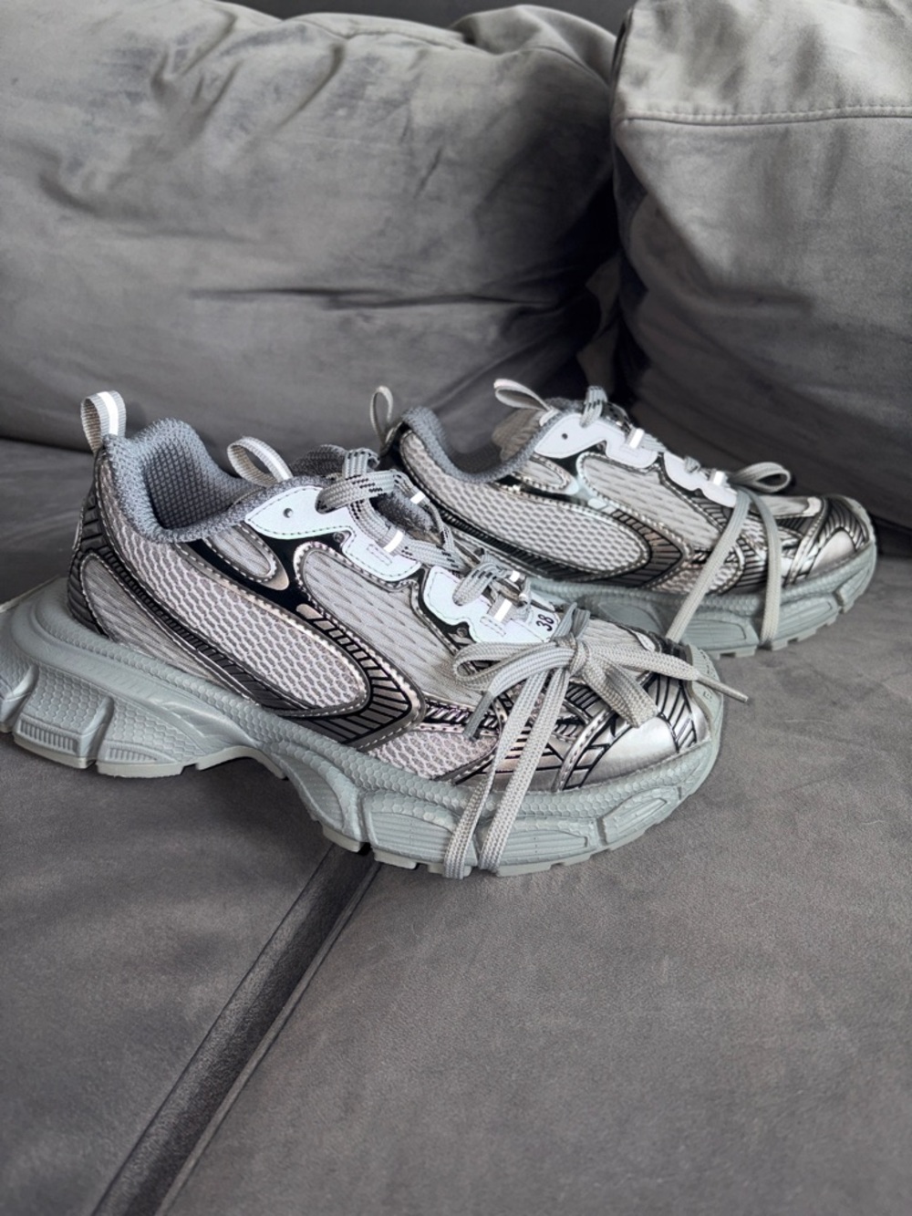 Chunky Silver Mesh Athletic Sneakers